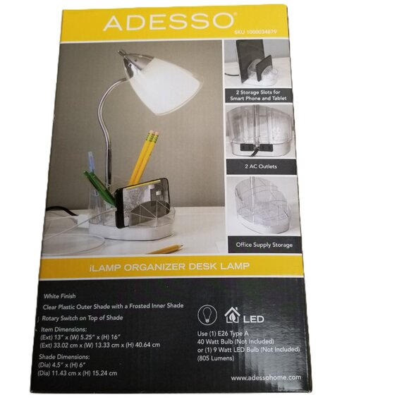 Adesso iLamp Organizer Desk Lamp White LED Gooseneck Phone Holder Office Storage - Picture 5 of 8